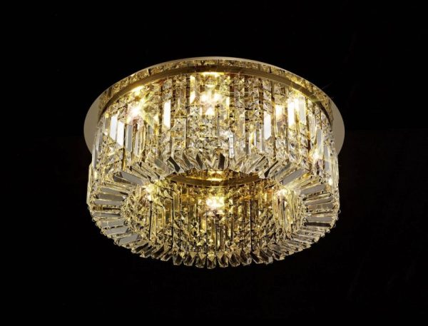 Baden 65 cm Round Flush Chandelier In Gold Finish With Crystal Glass