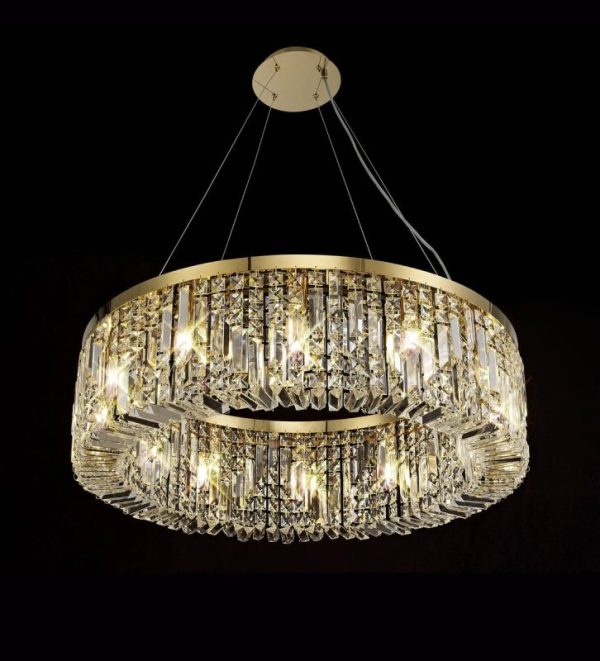 Baden 80 cm Round Pendant Chandelier In Gold Finish With Crystal Glass