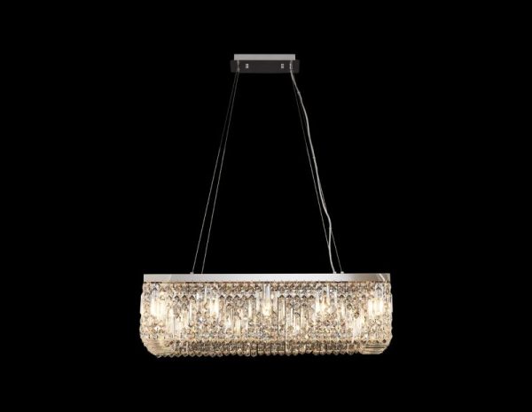 Baden 80 x 37 cm Rectangular Pendant Chandelier In Polished Chrome Finish With Crystal Glass