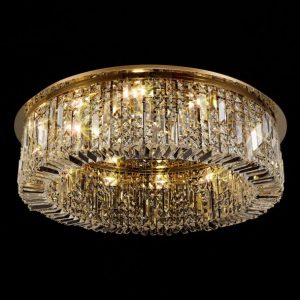 Baden 85 cm Round Flush Chandelier In Gold Finish With Crystal Glass