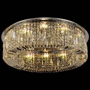 Baden 85 cm Round Flush Chandelier In Polished Chrome Finish With Crystal Glass