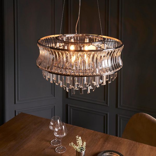 Bemidji 9 Light Crystal Clear Pendant Ceiling Light In Bright Nickel