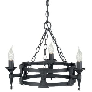 Elstead Saxon SAX3 BLK 3 Light Decorative Beaten Chandelier