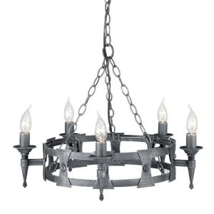 Elstead Saxon SAX5 BLK/SIL 5 Light Beaten Chandelier