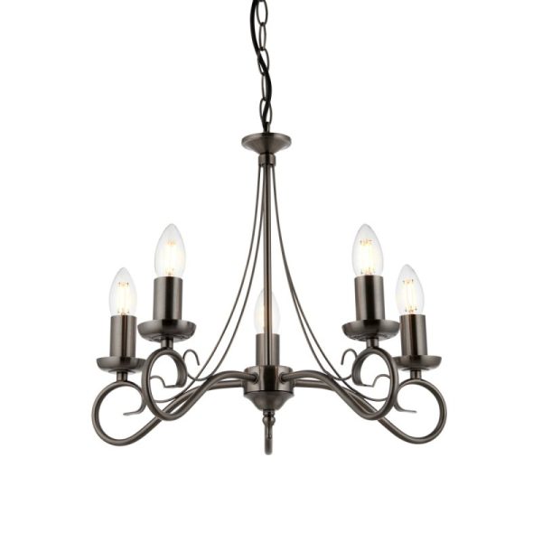 Endon 180-5AS Trafford 5 Light Chandelier In Antique Silver