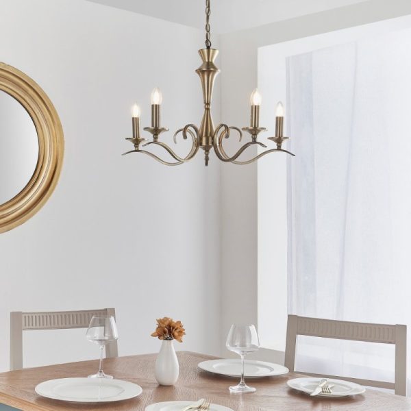 Endon KORA-5AB 5 Light Chandelier With Antique Brass Finish