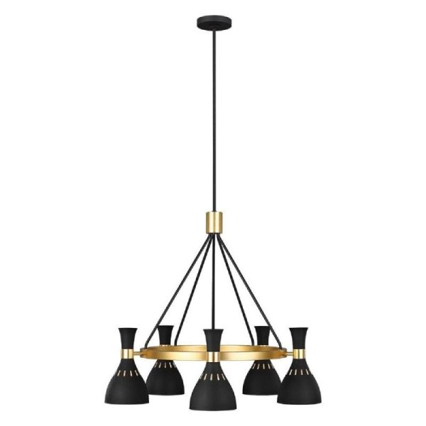 FE-JOAN5-MB Joan 5 Light Chandelier In Midnight Black And Burnished Brass