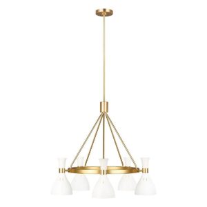 FE-JOAN5-MW Joan 5 Light Chandelier In Burnished Brass And Matte White