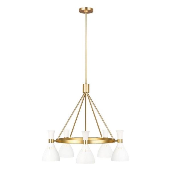 FE-JOAN5-MW Joan 5 Light Chandelier In Burnished Brass And Matte White