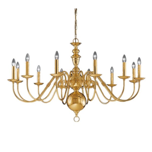 Franklite Delft 12 Light Large Polished Brass Chandelier CO41712PB