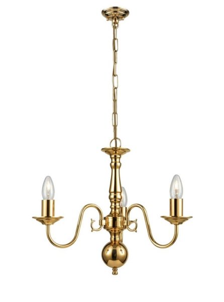 Franklite Delft 3 Light Flemish Ceiling Chandelier In Polished Brass Finish PE7913