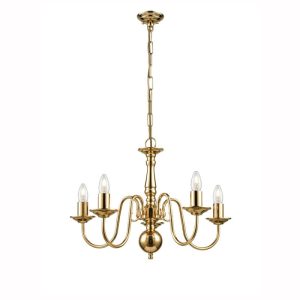 Franklite Delft 5 Light Flemish Ceiling Chandelier In Polished Brass Finish PE7915