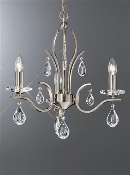 Franklite FL2298/3 Willow 3 Light Satin Nickel and Crystal Chandelier
