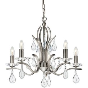 Franklite FL2298/5 Willow 5 Light Satin Nickel and Crystal Chandelier