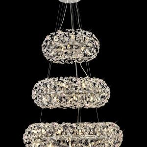 Fusion 3 Tier Pendant 58 Light in a Polished Chrome Finish and Clear Crystal