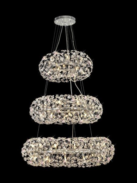 Fusion 3 Tier Pendant 58 Light in a Polished Chrome Finish and Clear Crystal