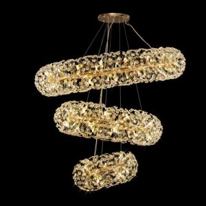 Fusion Large 3 Tier Crystal Ceiling Pendant in French Gold Finish