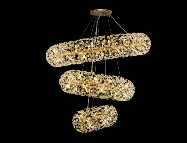 Fusion Large 3 Tier Crystal Ceiling Pendant in French Gold Finish