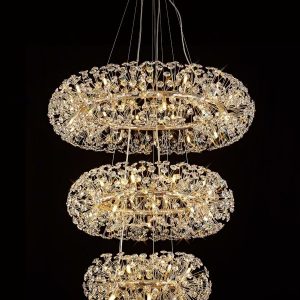 Fusion Medium 3 Tier Crystal Ceiling Pendant in French Gold Finish