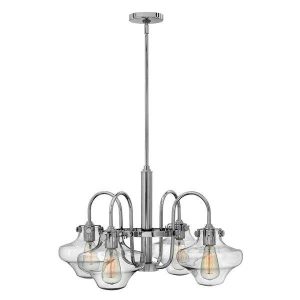 HK/CONGRES4/B CM Congress 4 Light Chrome Clear Curved Glass Shade Chandelier