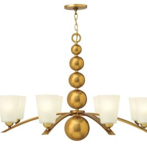 HK/ZELDA8 VS Vintage Brass Zelda 8 Light Chandelier with Glass Shades