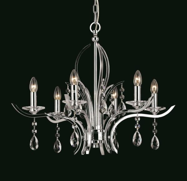 Impex CF911231/06/CH Turin 6 Light Chrome & Crystal Chandelier