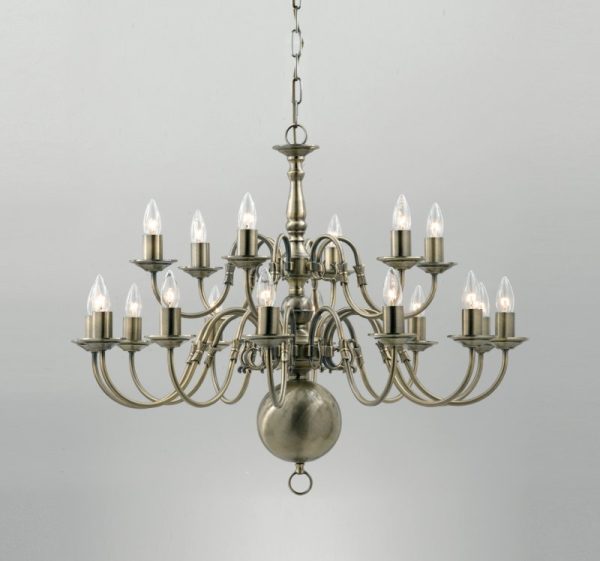 Impex Traditional Flemish Style Large 18 Light 2 Tier Hallway Chandelier - product_finish:Polished Brass Finish Frame