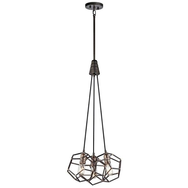 KL/ROCKLYN3 RS Rocklyn 3 Light Ceiling Chandelier Light In Raw Steel