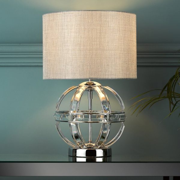 Laura Ashley Aidan Glass & Polished Chrome Globe Table Lamp with Shade