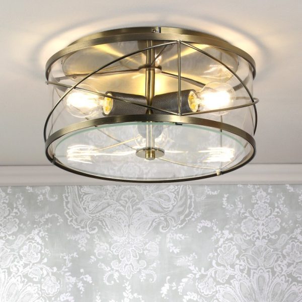 Laura Ashley Beckworth 3 Light Flush Ceiling Light In Antique Brass With Glass LA3756586-Q