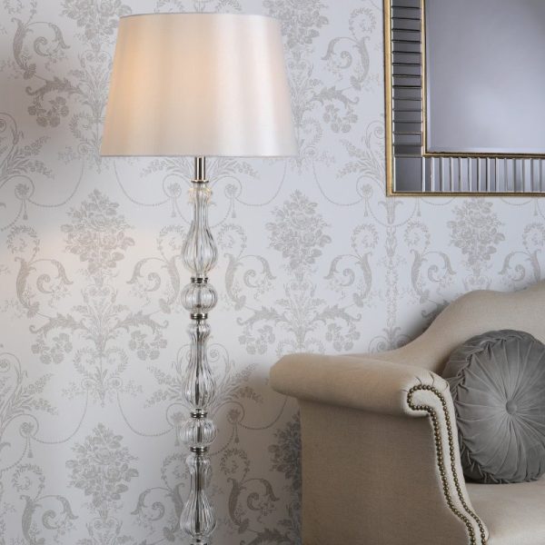 Laura Ashley Bradshaw Glass Floor Lamp In Polished Nickel With Silk Shade LA3756203-Q