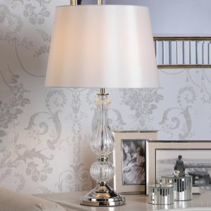 Laura Ashley Bradshaw Ribbed Glass Table Lamp In Polished Nickel With Silk Shade LA3756202-Q