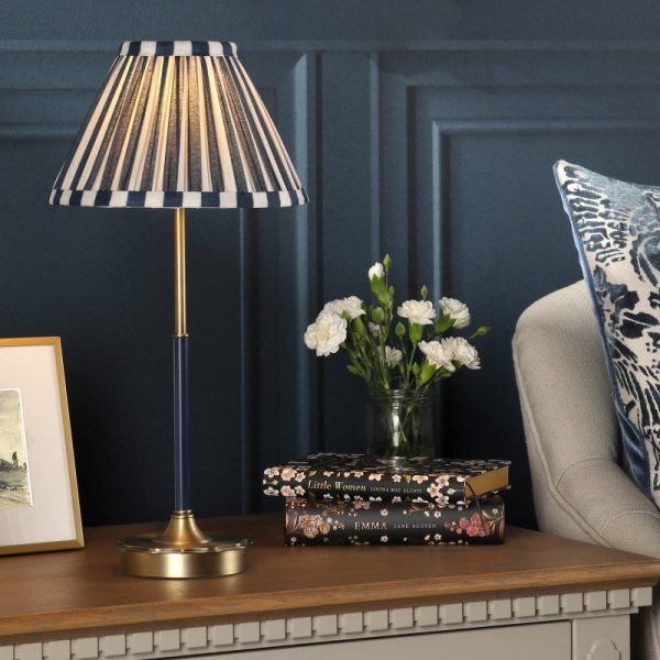 Laura Ashley Denwick Table Lamp In Matt Antique Brass And Satin Blue With Shade LA3756598-Q