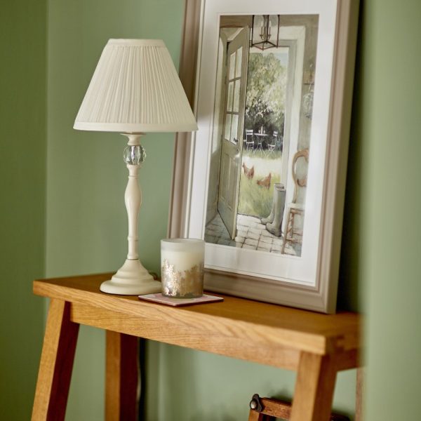 Laura Ashley Ellis Satin Cream Spindle Table Lamp with Ivory Shade