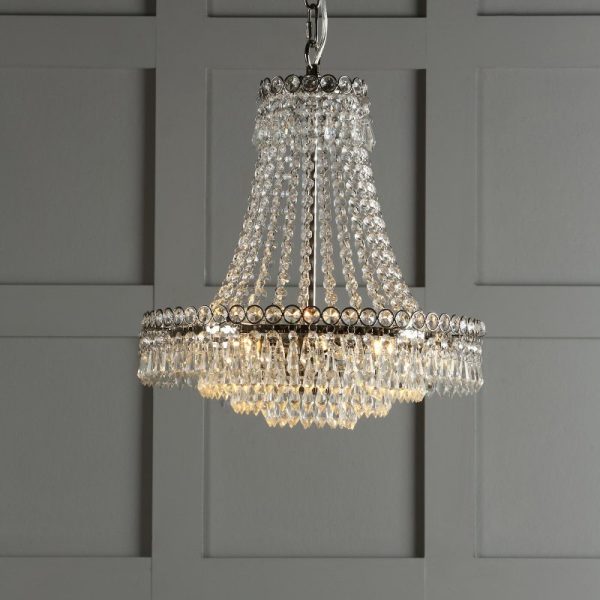 Laura Ashley Enid 5 Light Grand Chandelier With Cut Glass and Polished Nickel Finish