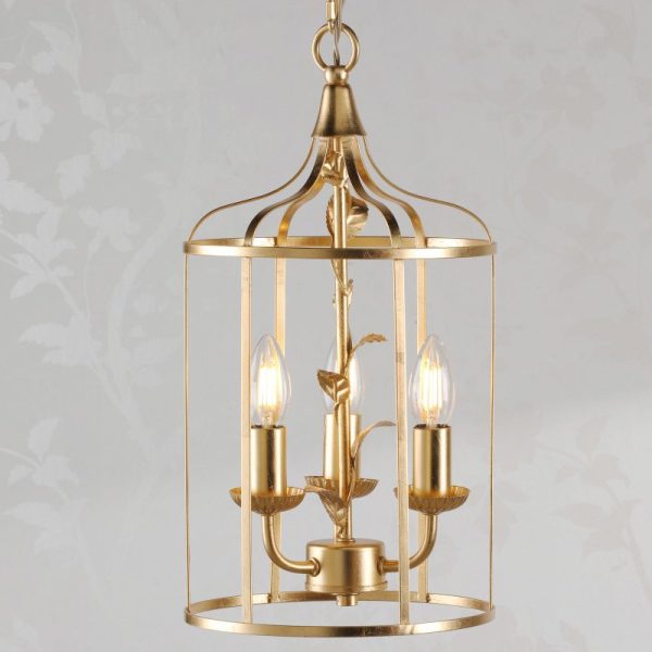 Laura Ashley Halton 3 Light Ceiling Pendant Light In Distressed Gold Leaf