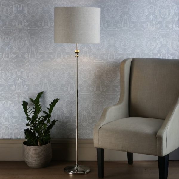 Laura Ashley Highgrove Floor Lamp In Polished Nickel With Natural Linen Shade