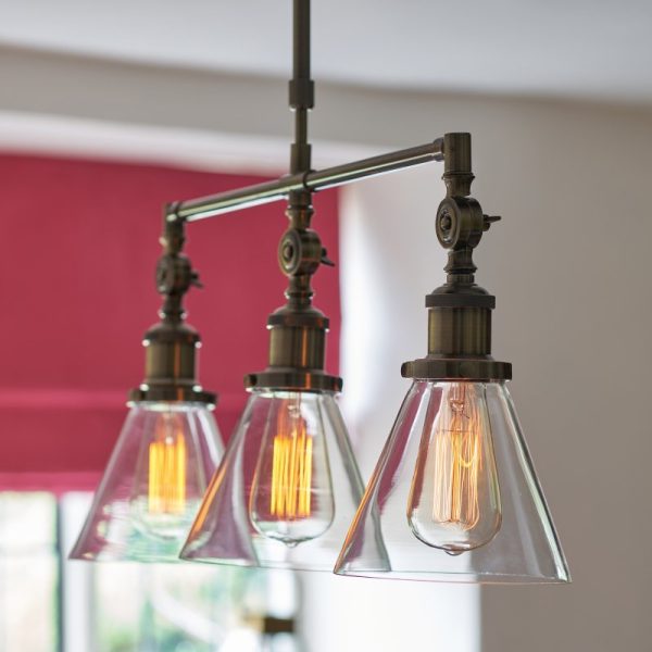 Laura Ashley Isaac 3 Light Bar Pendant Ceiling Light In Antique Brass Finish