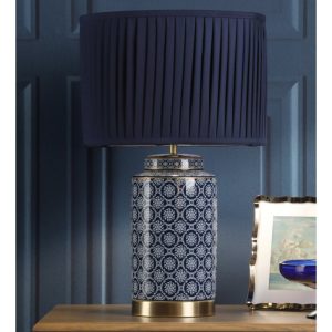 Laura Ashley Knipton Table Lamp In Blue Ceramic And Antique Brass With Shade LA3756612-Q