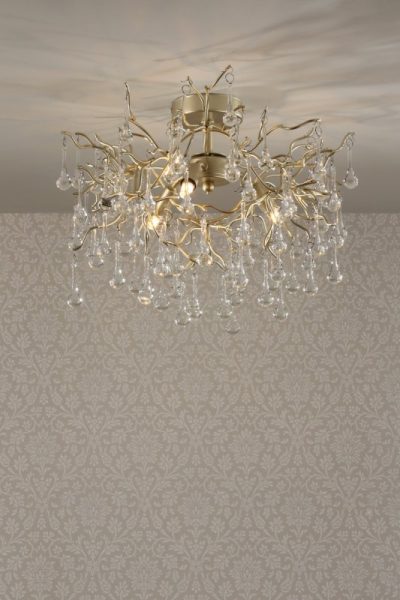 Laura Ashley LA3756150-Q Willow 3 Light Crystal Semi Flush Ceiling Light In Champagne Finish
