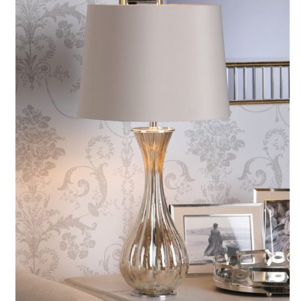 Laura Ashley Nevern Champagne Glass Table Lamp With Ivory Faux Silk Shade LA3756239-Q