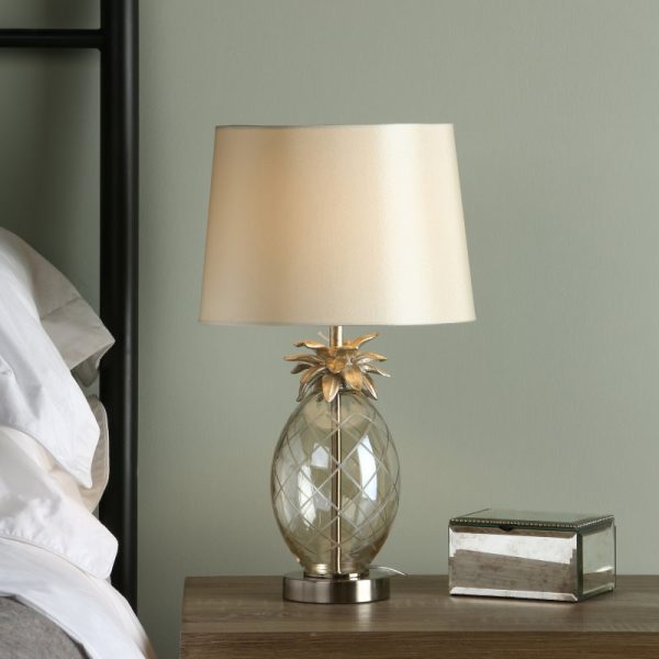Laura Ashley Pineapple Champagne Glass Large Table Lamp With Taupe Shade