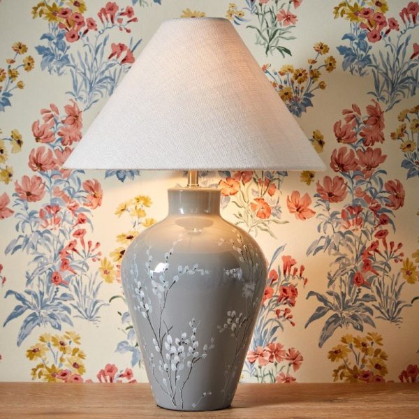 Laura Ashley Pussywillow Grey Ceramic Table Lamp With Linen Shade LA3756405-Q