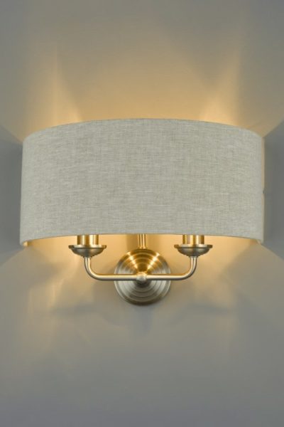 Laura Ashley Sorrento 2 Light Wall Light In Brushed Chrome With Natural Shade