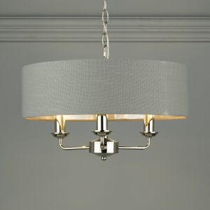 Laura Ashley Sorrento 3 Light Armed Fitting Ceiling Light with Charcoal Shade in Polished Nickel