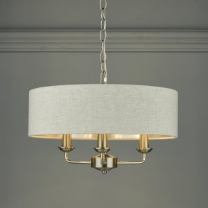 Laura Ashley Sorrento 3 Light Armed Fitting Ceiling Lighting Brushed Chrome with Natural Shade