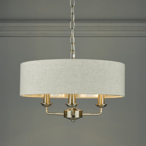 Laura Ashley Sorrento 3 Light Armed Fitting Ceiling Lighting Brushed Chrome with Natural Shade