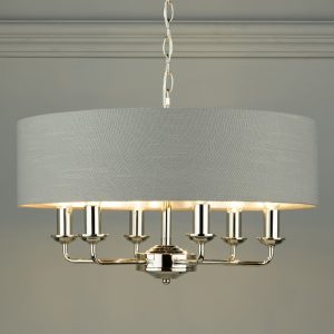 Laura Ashley Sorrento 6 Light Armed Fitting Ceiling Light in Polished Nickel with Charcoal Shade