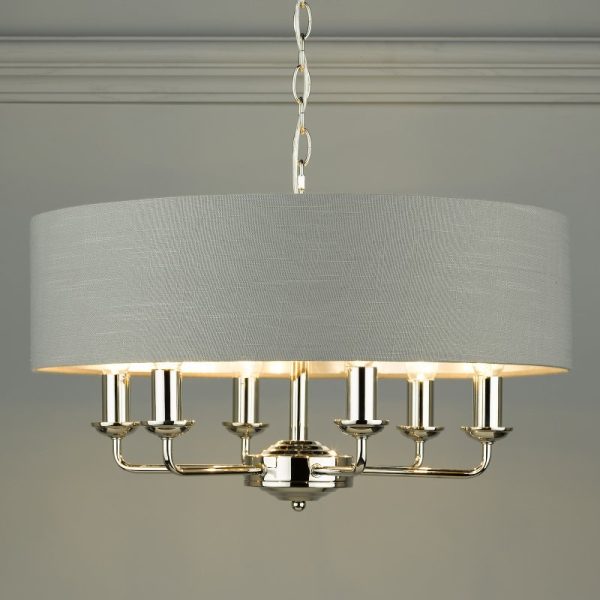 Laura Ashley Sorrento 6 Light Armed Fitting Ceiling Light in Polished Nickel with Charcoal Shade