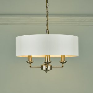 Laura Ashley Sorrento Antique Brass 3 Light Armed Fitting Ceiling Light with Ivory Shade